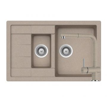 Chiuveta De Bucatarie Granit - Schock MANHATTAN D-150S + baterie EPOS Extensibila - Culoare Sabbia