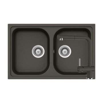 Chiuveta Dubla De Bucatarie Granit - Schock Viola N-200S + baterie EPOS Extensibila - Culoare asphalt
