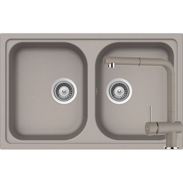 Chiuveta Dubla De Bucatarie Granit - Schock Viola N-200S + baterie EPOS Extensibila - Culoare beton