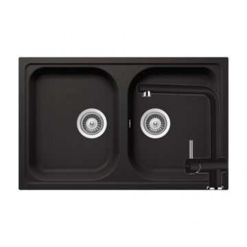 Chiuveta Dubla De Bucatarie Granit - Schock Viola N-200S + baterie EPOS Extensibila - Culoare Nero
