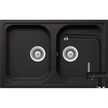 Chiuveta Dubla De Bucatarie Granit - Schock Viola N-200S + baterie EPOS Extensibila - Culoare Nero