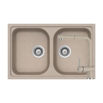 Chiuveta Dubla De Bucatarie Granit - Schock Viola N-200S + baterie EPOS Extensibila - Culoare Sabbia