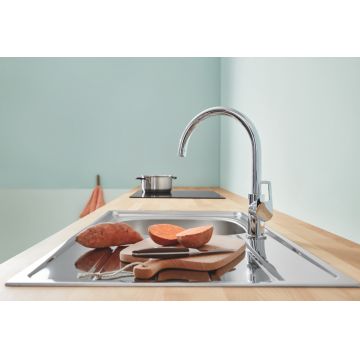 Baterie bucatarie Grohe BauLoop, monocomanda, cartus ceramic, pipa inalta, pivotanta , aerator, Crom - 31368001