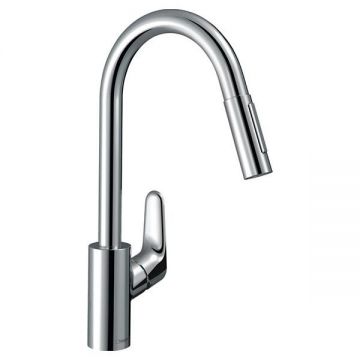 Baterie de bucatarie, Hansgrohe, Focus M41 240, monocomanda cu pipa extractibila, crom