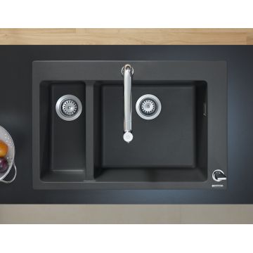 Chiuveta bucatarie Hansgrohe S510-F635 SilicaTec 180/450  cu 2 cuve inegale  51x77x19cm  graphite black