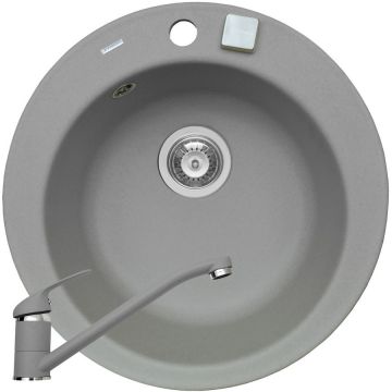 Pachet chiuveta granit ALYA 1B Ø49 + Baterie ASALIA Gri