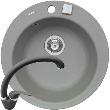 Pachet chiuveta granit ALYA 1B Ø49 + Baterie OSSIA Gri