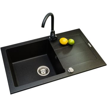 Set Chiuveta de Bucatarie 070175802BE Sparta Plus Lux 78X48 1B 1D si Baterie Idea Black Edition Negru