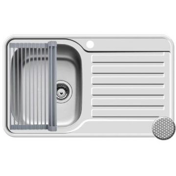 Set Chiuveta de Bucatarie SPACE MINI 1B1D ST din Inox Finisaj Texturat si Suport Multifunctional ROLL UP Argintiu