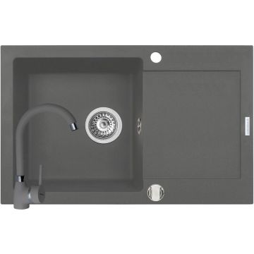 Set Chiuveta Granit + Baterie BELLO MIDO 79x50 1B 1D Grey