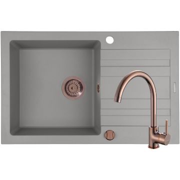 Set Chiuveta Granit + Baterie ECO BELLO Copper NAXOS 79x50 1B 1D Grey