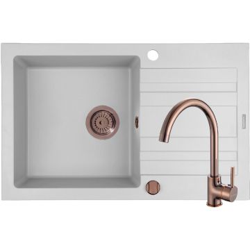 Set Chiuveta Granit + Baterie ECO BELLO Copper NAXOS 79x50 1B 1D White
