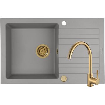 Set Chiuveta Granit + Baterie ECO BELLO Gold NAXOS 79x50 1B 1D Grey