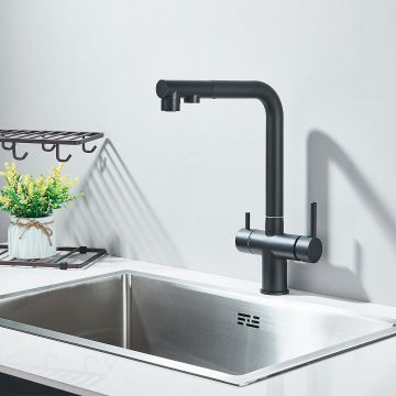 Baterie bucatarie cu 3 cai pentru filtru de purificare, negru mat, cod 1663