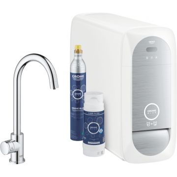Baterie bucatarie Grohe Blue Home cu pipa C  sistem de filtrare  racire si carbogazificare  crom