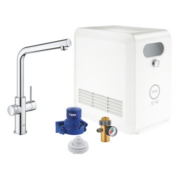 Baterie bucatarie Grohe Blue Professional cu pipa L  sistem filtrare  starter kit  crom