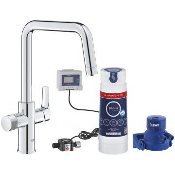 Baterie bucatarie Grohe Blue Pure Start cu pipa C  sistem filtrare Ultrasafe  starter kit  crom