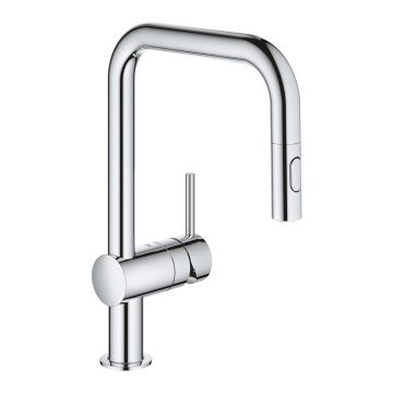 Baterie bucatarie Grohe Minta cu dus extractibil dual spray  pipa U  crom
