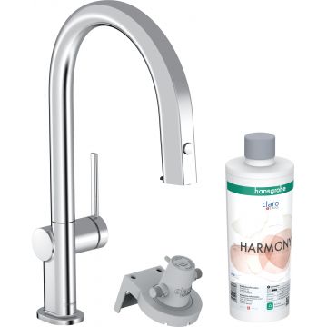 Baterie bucatarie Hansgrohe Aqittura M91 210 cu 3 cai si sistem filtrare  dus extractibil 1 jet si sBox  crom