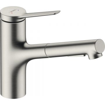 Baterie bucatarie Hansgrohe Zesis M33 150  dus extractibil cu 2 tipuri de  jet  inox optic