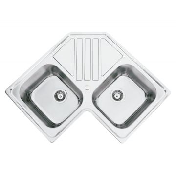 Chiuveta bucatarie cu 2 cuve inox dubla CookingAid KEPPLER BB pe colt reversibila stanga/dreapta cu picurator + accesorii montaj,830x830x200mm