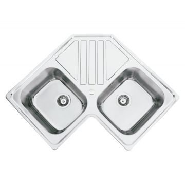 Chiuveta bucatarie cu 2 cuve inox dubla CookingAid KEPPLER BB pe colt reversibila stanga/dreapta cu picurator + accesorii montaj,830x830x200mm