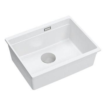 Chiuvetă din granit Logan 100 Quadron, alb, ventil argintiu Chiuvetă din granit Logan 100 Quadron, alb, ventil argintiu