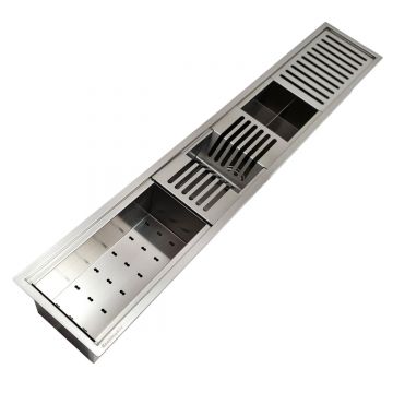 Chiuveta ingusta scurgere multifunctionala tip rigola / canal / jgheab drenare CookingAid Channel sink 108cm cu 4 accesorii incluse, 1080x194x140mm