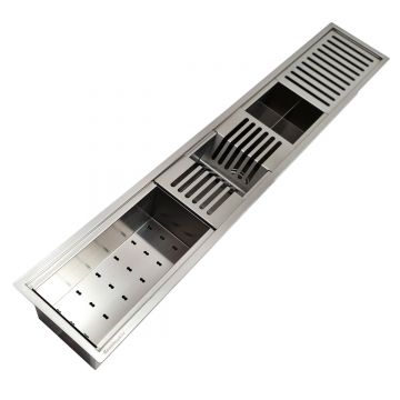 Chiuveta ingusta scurgere multifunctionala tip rigola / canal / jgheab drenare CookingAid Channel sink 108cm cu 4 accesorii incluse, 1080x194x140mm