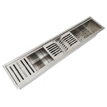 Chiuveta ingusta scurgere multifunctionala tip rigola / canal / jgheab drenare CookingAid Channel sink 93cm cu 4 accesorii incluse, 930x194x140mm