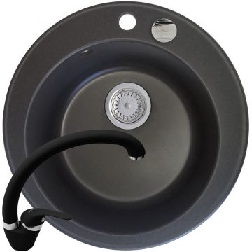 Pachet chiuveta granit ALYA 1B Ø49 + Baterie OSSIA Carbon