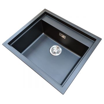 Set chiuveta bucatarie compozit ceramic Invisible Sintesi 105 Neagra cu accesorii montaj, 570x500x217mm