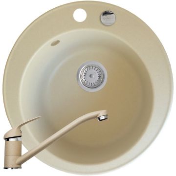 Set chiuveta granit ALYA 1B Ø49 si baterie ASALIA Bej