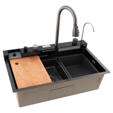 Chiuveta multifunctionala Mixxus, Cuva 220mm, Nano black, Otel inoxidabil