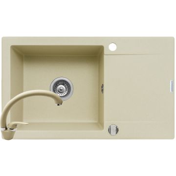Pachet chiuveta granit KORFU 78x46 1B 1D + Baterie OSSIA Crem