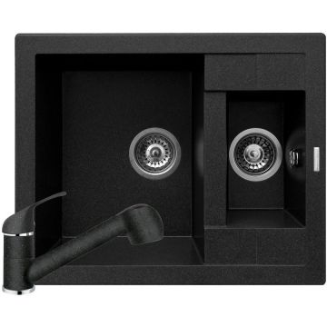 Pachet chiuveta granit PORTOS + baterie BELLO Negru