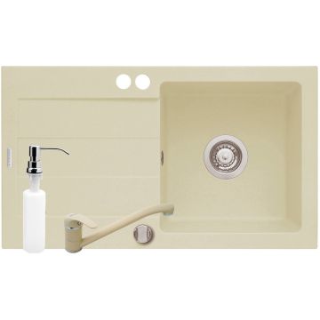 Set 3 in 1 Chiuveta granit Cristal 1B 1D DR + Baterie + Dozator Crem