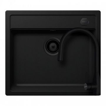 Set chiuveta bucatarie Schock Mono N-100 + baterie Schock Kavus cu cap extractibil+ cos scurgere ajustabil cadou - Culoare Nero