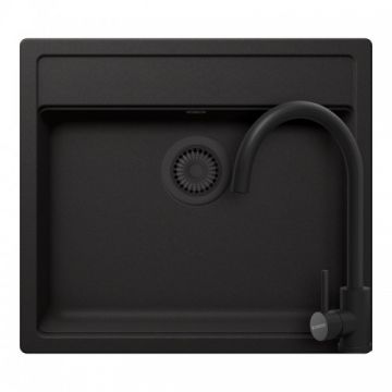 Set chiuveta bucatarie Schock Nemo N-100 + baterie Schock Prima + cos scurgere ajustabil cadou - Culoare Nero