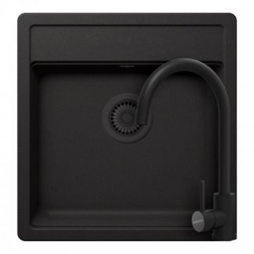 Set chiuveta bucatarie Schock Nemo N-100S+ baterie Schock Prima + cos scurgere ajustabil cadou - Culoare Nero