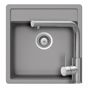 Set chiuveta bucatarie Schock Nemo N-100S Cristalite + baterie Schock Kantus cu cap extractibil - Culoare croma schock