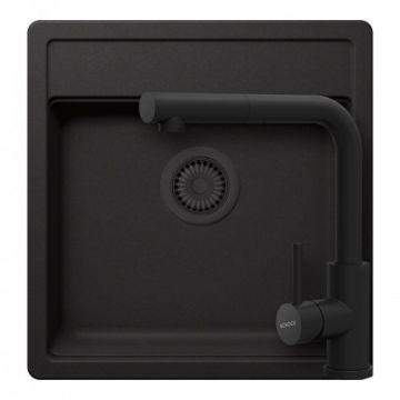 Set chiuveta bucatarie Schock Nemo N-100S Cristalite + baterie Schock Kantus cu cap extractibil - Culoare Nero