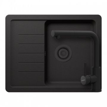 Set chiuveta bucatarie Schock Pinedo D-100XS + baterie Schock Kantus cu cap extractibil + cos scurgere ajustabil cadou - Culoare Nero