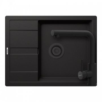 Set chiuveta bucatarie Schock Ronda D-100L + baterie bucatarie Schock Kantus cu cap extractibil - Culoare Nero