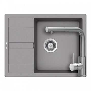 Set chiuveta bucatarie Schock Ronda D-100L + baterie Schock Kantus cu cap extractibil - Culoare croma schock