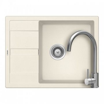 Set chiuveta bucatarie Schock Ronda D-100L +  baterie Schock Prima + cos scurgere ajustabil cadou - Culoare Vanilla