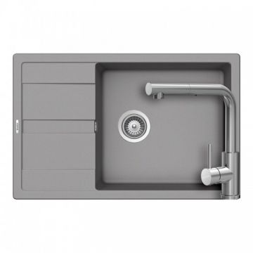 Set chiuveta bucatarie Schock Ronda D-100XL + baterie Schock Kantus cu cap extractibil + cos scurgere ajustabil cadou - Culoare croma