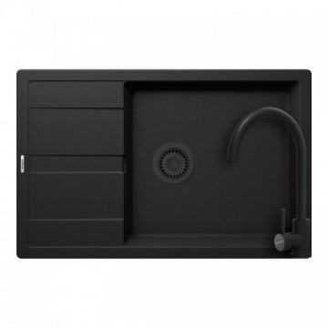 Set chiuveta bucatarie Schock Ronda D-100XL + baterie Schock Prima + cos scurgere ajustabil cadou - Culoare Nero