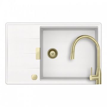Set chiuveta bucatarie Schock Tia D-100LS + baterie bucatarie Schock Kavus cu cap extractibil - Culoare white gold Set chiuveta bucatarie Schock Tia D-100LS + baterie bucatarie Schock Kavus cu cap extractibil - Culoare white gold