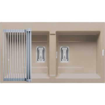 Set Chiuveta de Bucatarie KARTESIO 86x50 2B Granit si Suport Multifunctional ROLL UP Bej